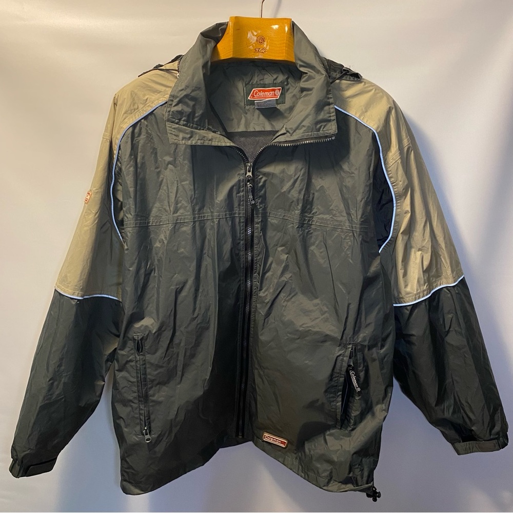 Sz XXL- Coleman Green and Tan Windbreaker Jacket with hoodie